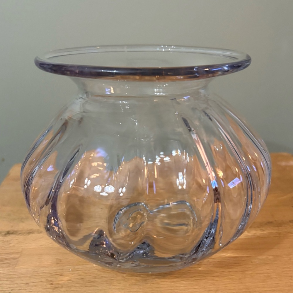 Ribbed Glass Vase, Swedish Anemone Style, 7 in tall, 2 Available